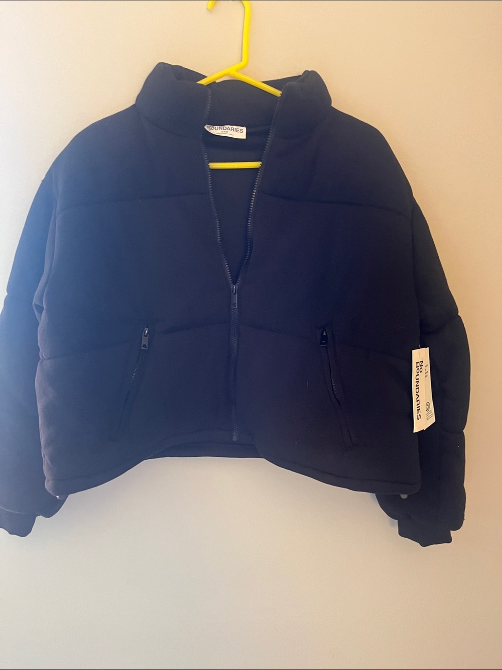 Womens Black Cropped Puffer Jacket